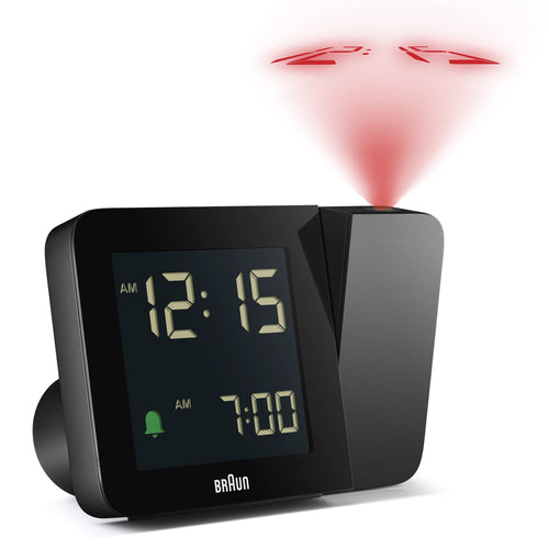 Braun Digital Projection Alarm Clock with Negative LCD Display, Black, Model BC15B