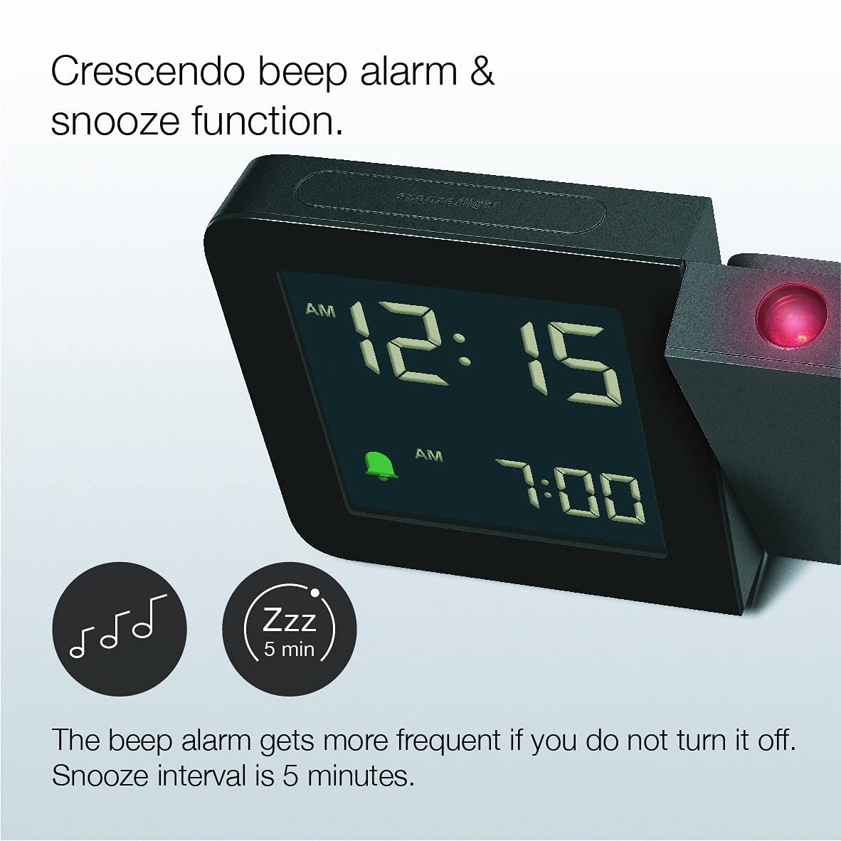 Braun Digital Projection Alarm Clock with Negative LCD Display, Black, Model BC15B - packaging