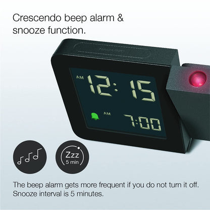 Braun Digital Projection Alarm Clock with Negative LCD Display, Black, Model BC15B - packaging