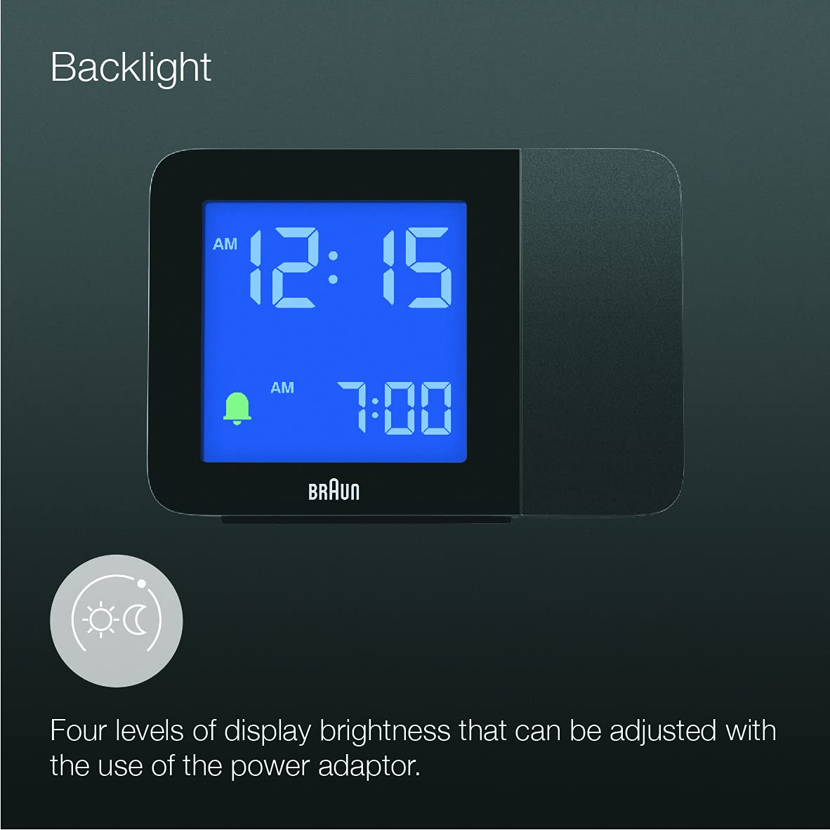 Braun Digital Projection Alarm Clock with Negative LCD Display, Black, Model BC15B - label detail