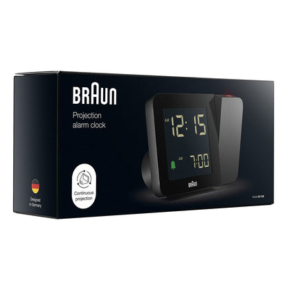 Braun Digital Projection Alarm Clock with Negative LCD Display, Black, Model BC15B - in use