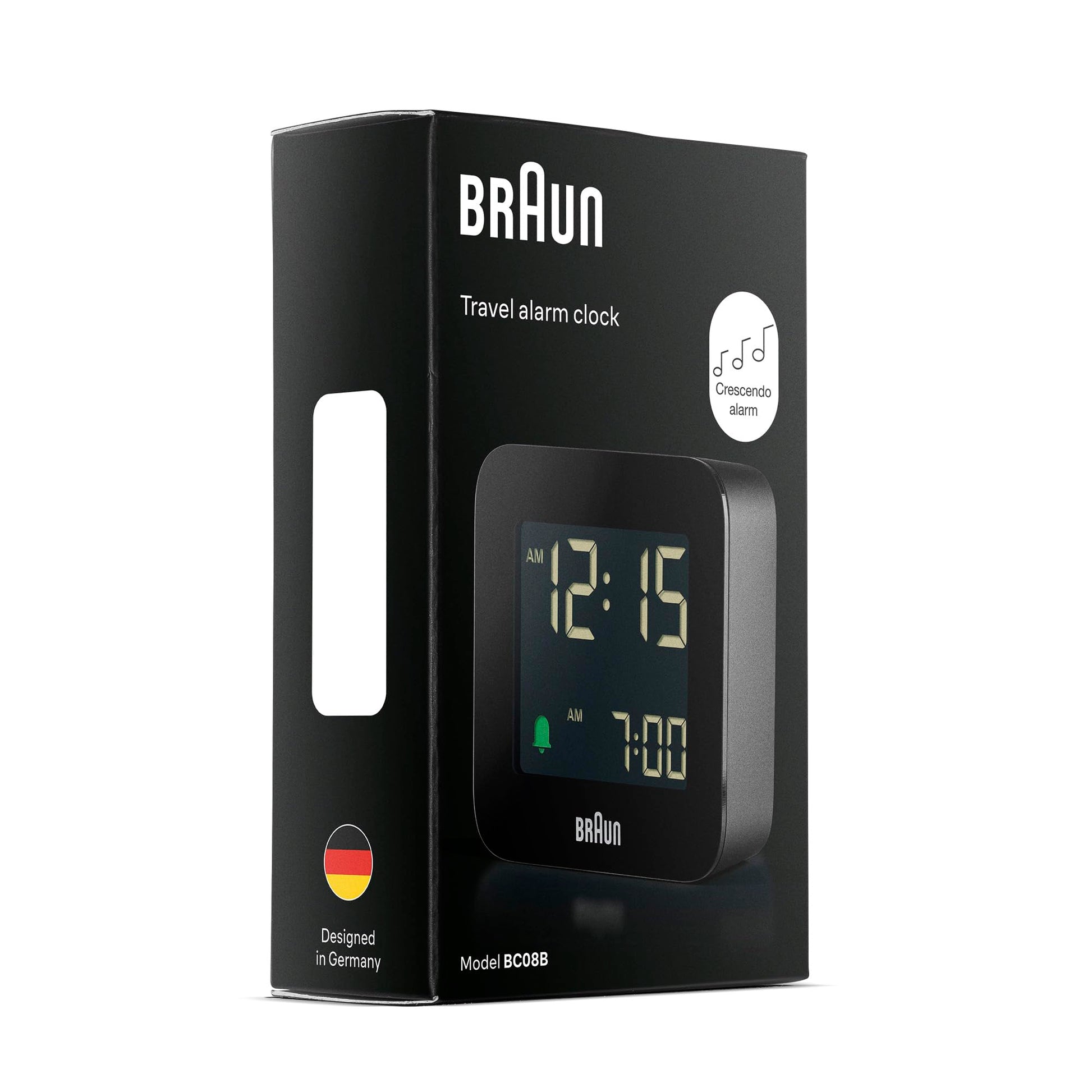 Braun Digital Travel Alarm Clock BC08B - Compact, Negative LCD Display, Snooze, Crescendo Beep, Black - back view