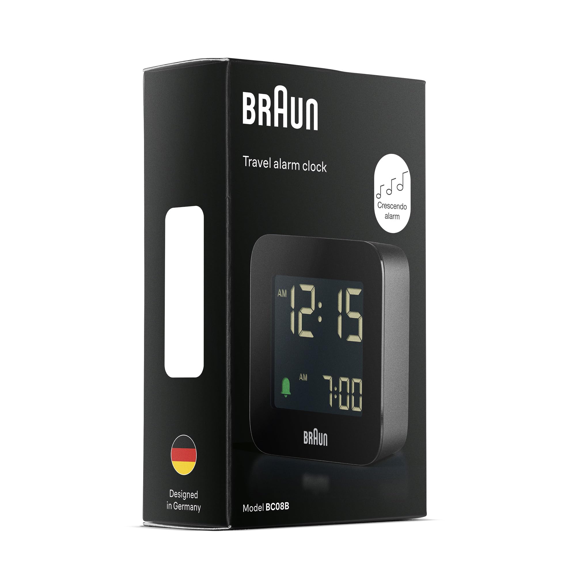 Braun Digital Travel Alarm Clock BC08B - Compact, Negative LCD Display, Snooze, Crescendo Beep, Black - back view