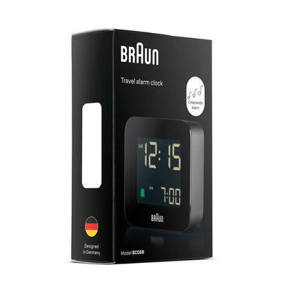 Braun Digital Travel Alarm Clock BC08B - Compact, Negative LCD Display, Snooze, Crescendo Beep, Black - back view