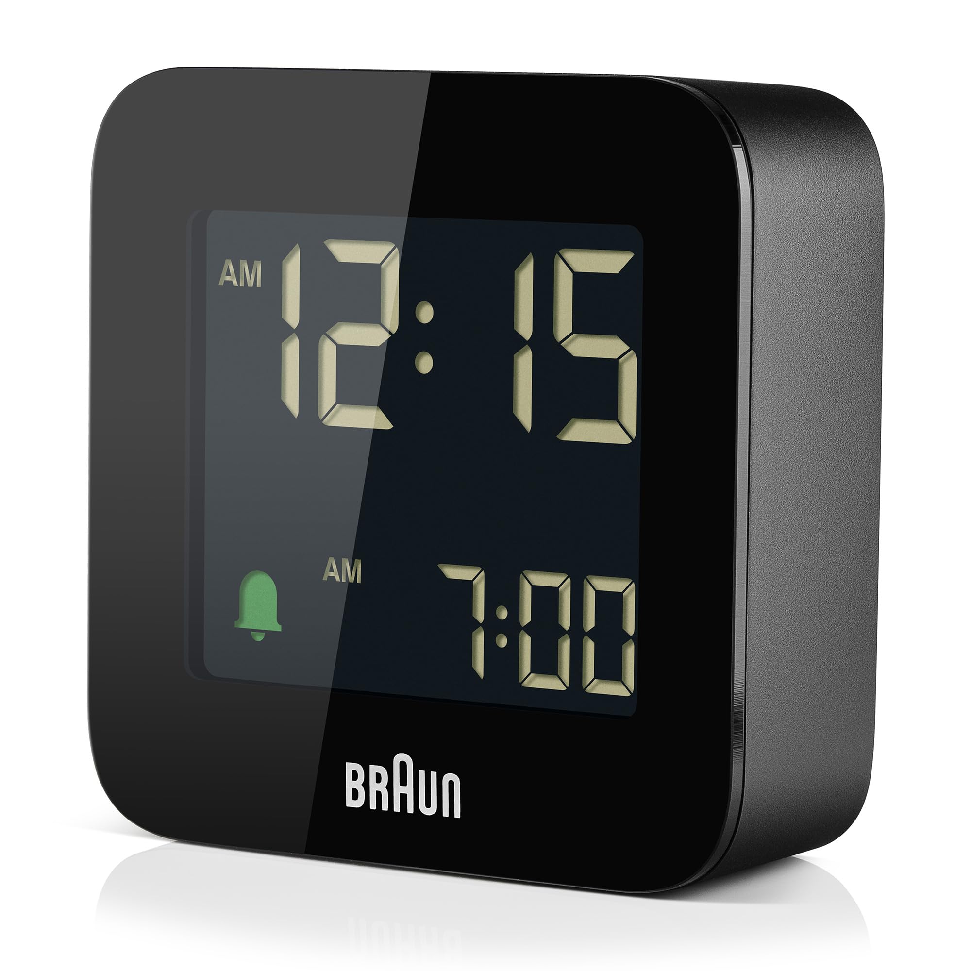 Braun Digital Travel Alarm Clock BC08B - Compact, Negative LCD Display, Snooze, Crescendo Beep, Black - close-up detail