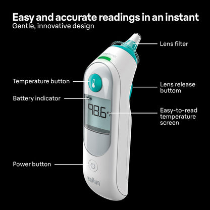 Braun Ear Thermometer, Digital, IRT6500US, with Pre-Warmed Tip and ExacTemp Positioning - back view
