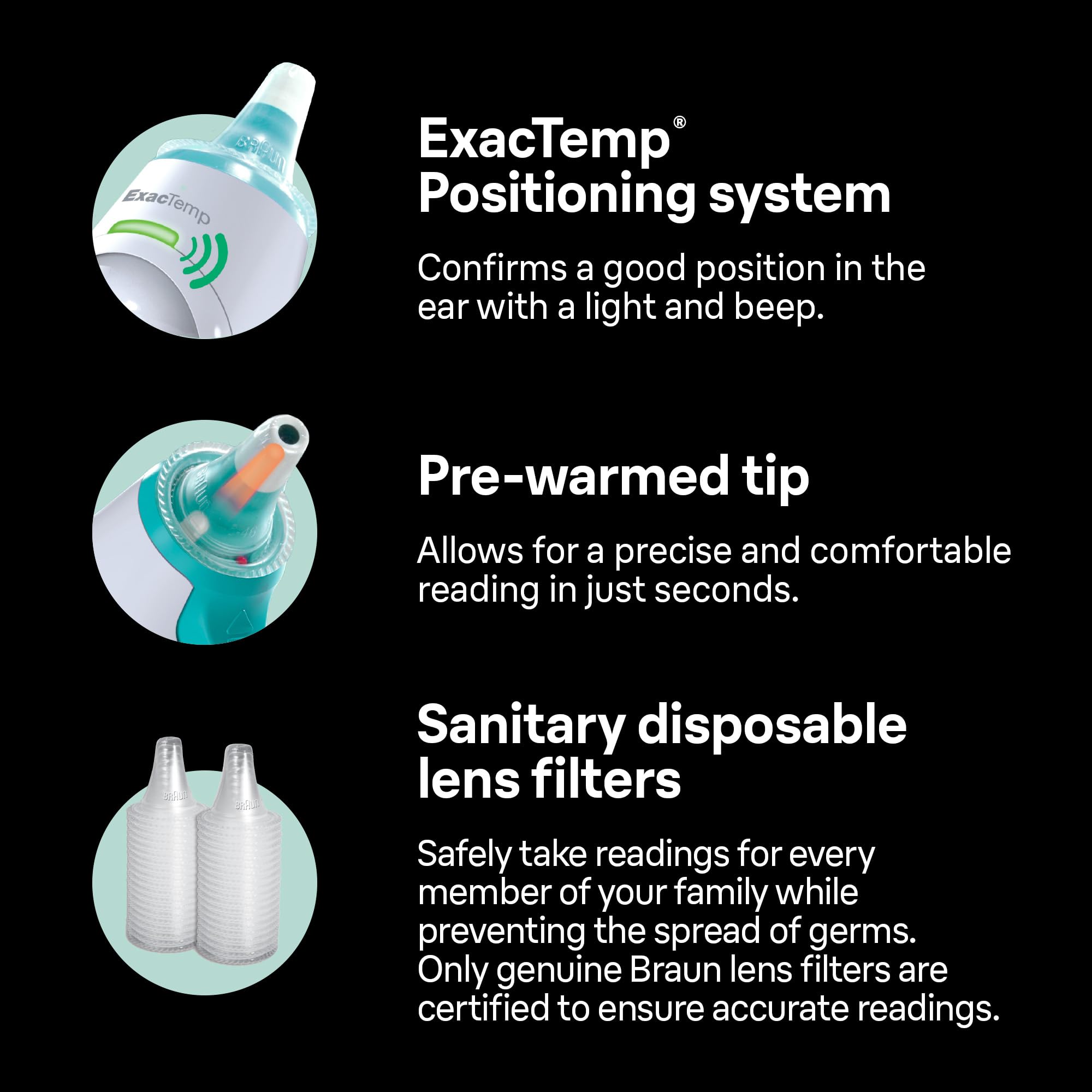 Braun Ear Thermometer, Digital, IRT6500US, with Pre-Warmed Tip and ExacTemp Positioning - label detail