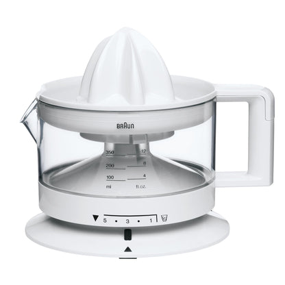 Braun Electric Citrus Juicer, 20 Watt, Adjustable Pulp Control, Auto Start Stop, Dishwasher Safe