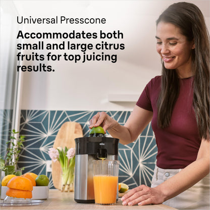 Braun Electric Citrus Juicer, 20 Watt, Adjustable Pulp Control, Auto Start Stop, Dishwasher Safe - back view (17)