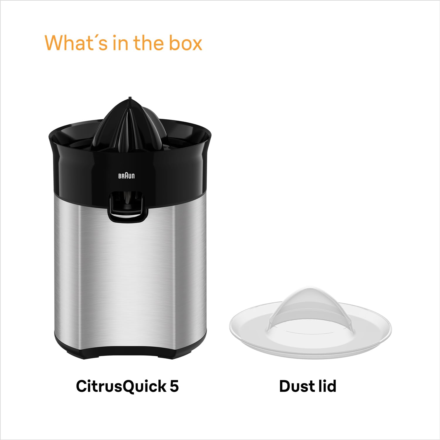Braun Electric Citrus Juicer, 20 Watt, Adjustable Pulp Control, Auto Start Stop, Dishwasher Safe - in use