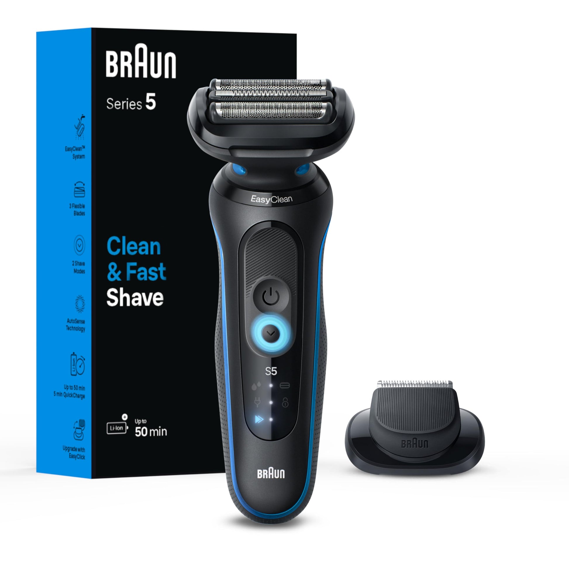 Braun Electric Shaver for Men, Series 5 5118s, Waterproof, Wet & Dry Shave, Turbo Shaving Mode, Foil Shaver with Precision Tr