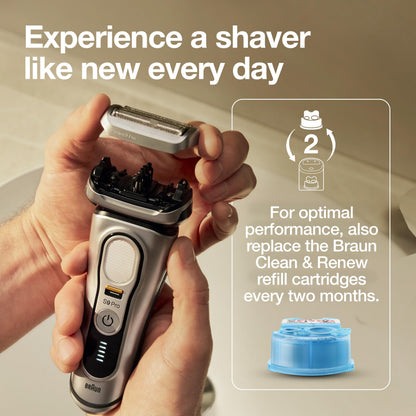 Braun Electric Shaver Head Replacement Part 94M, Compatible with Series 9 Pro and Series 9, Stainless Steel, Silver - label d