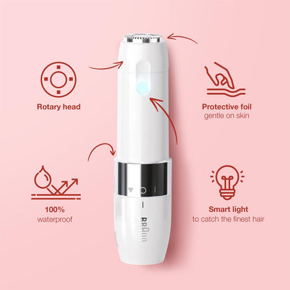 Braun Face Mini Hair Remover FS1000, Electric Facial Hair Remover for Women, with Smartlight, for Upper Lips Chin Cheeks Peac