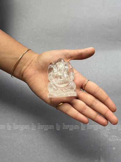 braun HOMES Crystal Ganesha Statue Figurine, 2-Inch, 200g, Natural Crystal, Home Decor Idol - front view