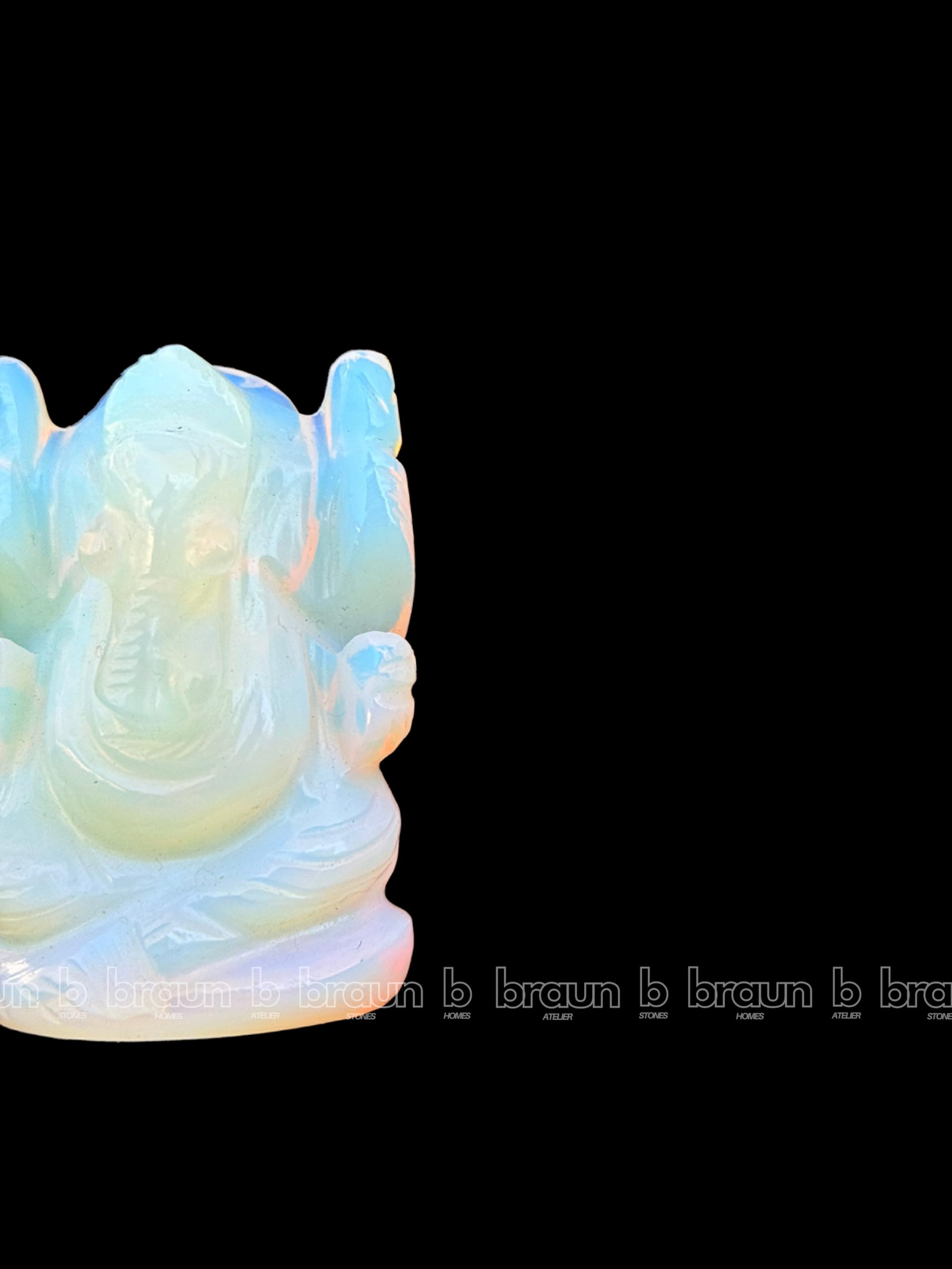 braun HOMES Crystal Ganesha Statue Figurine, 2-Inch, 200g, Natural Crystal, Home Decor Idol - front view (25)