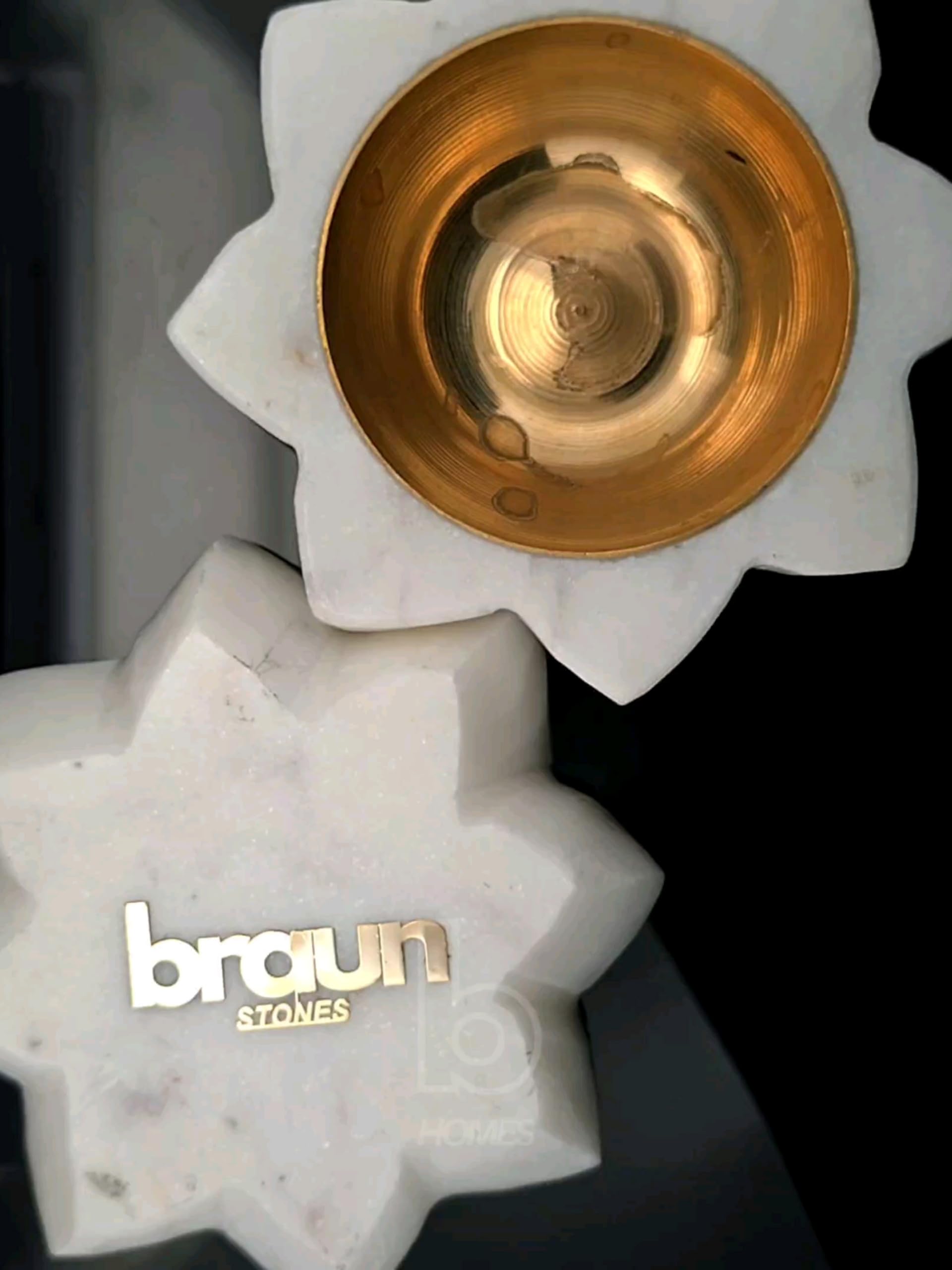 braun HOMES Handcrafted Marble and Brass Diya, 2 Pack, Sunflower Design, Home Decor Candle Holder - label detail