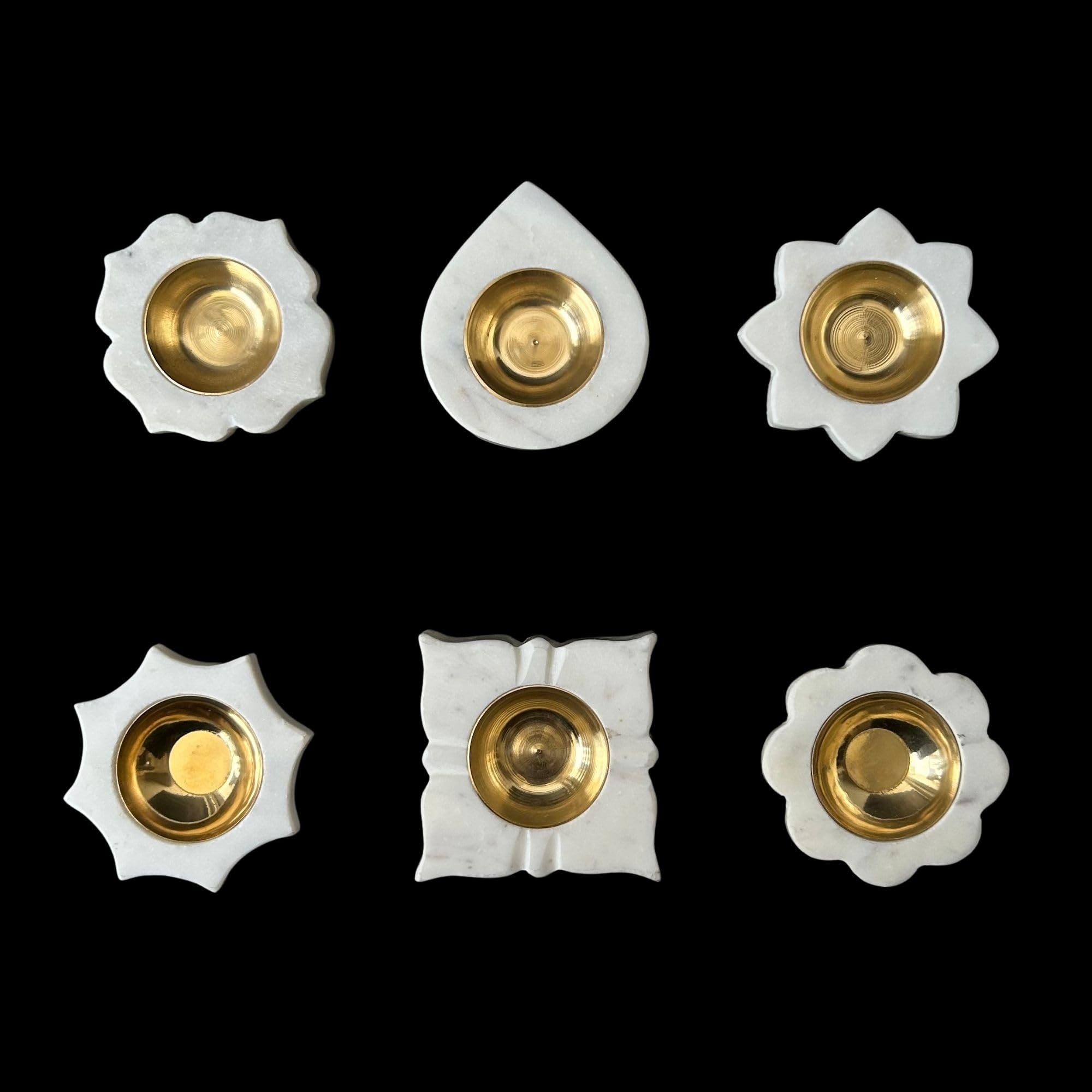 BRAUN HOMES Handcrafted Marble and Brass Diya for Diwali Gifting | Pooja Diya for Home Mandir Temple & Festival Diwali Decor 