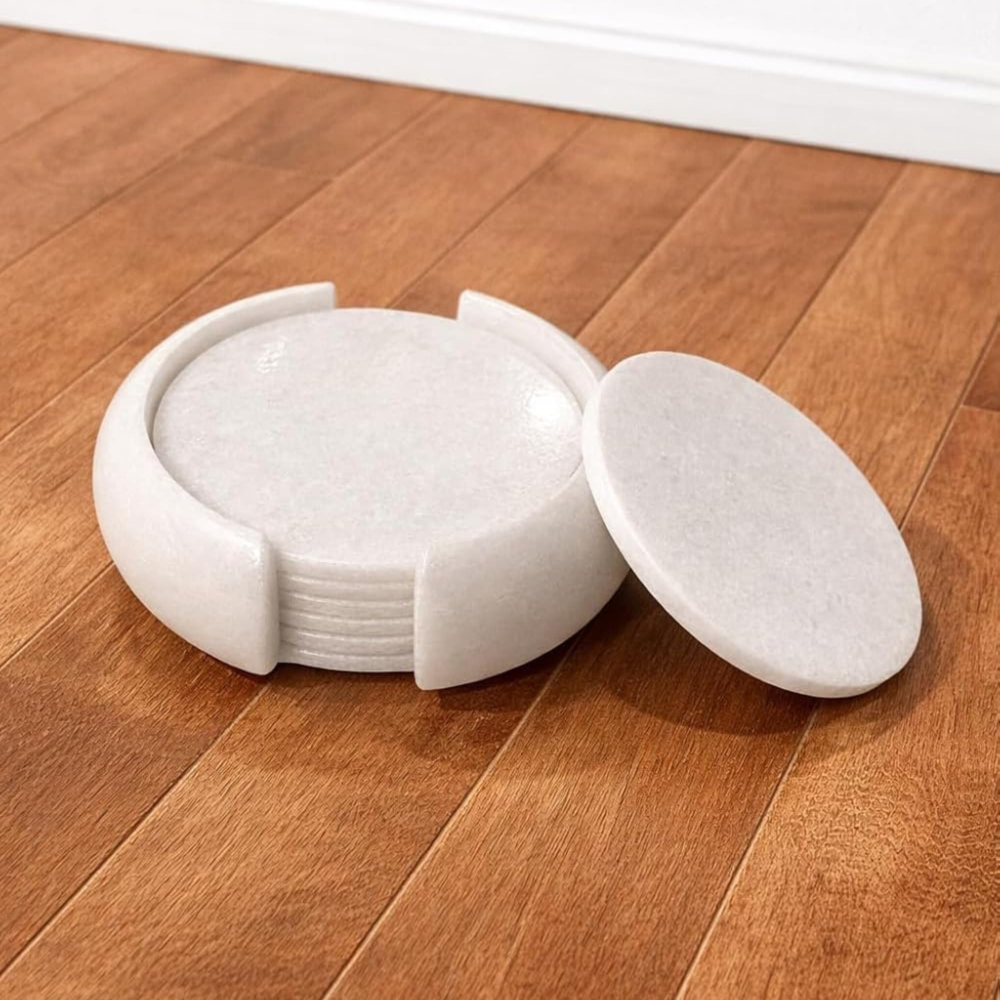 braun HOMES Marble Coaster Set of 6 with Stand, Natural Stone Drink Coasters for Dining Table Decor (15)