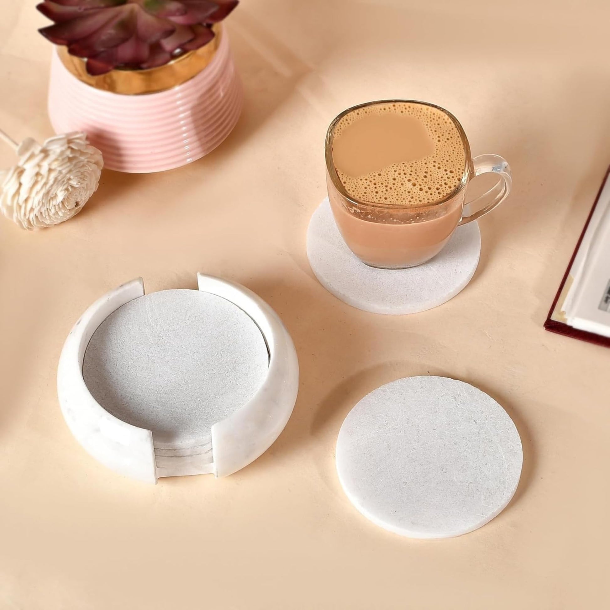 braun HOMES Marble Coaster Set of 6 with Stand, Natural Stone Drink Coasters for Dining Table Decor - ingredients panel (18)