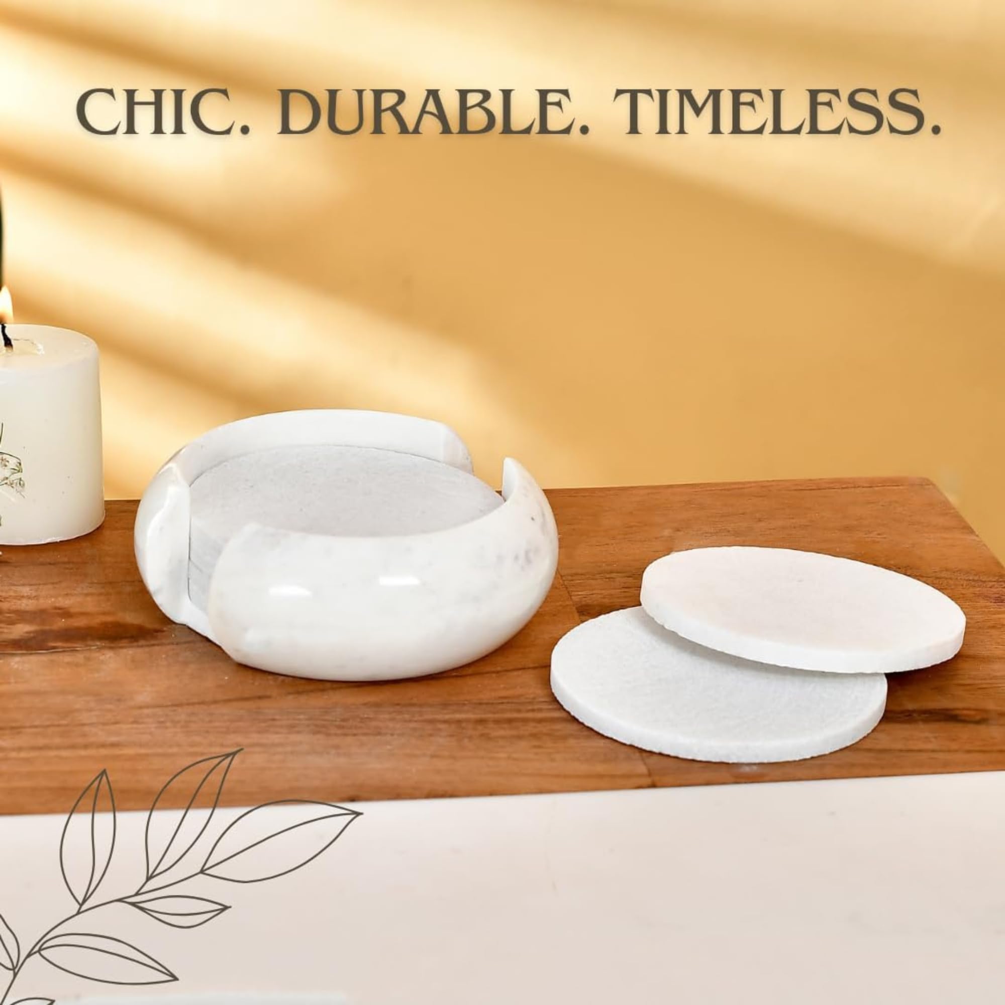 braun HOMES Marble Coaster Set of 6 with Stand, Natural Stone Drink Coasters for Dining Table Decor - in use (19)