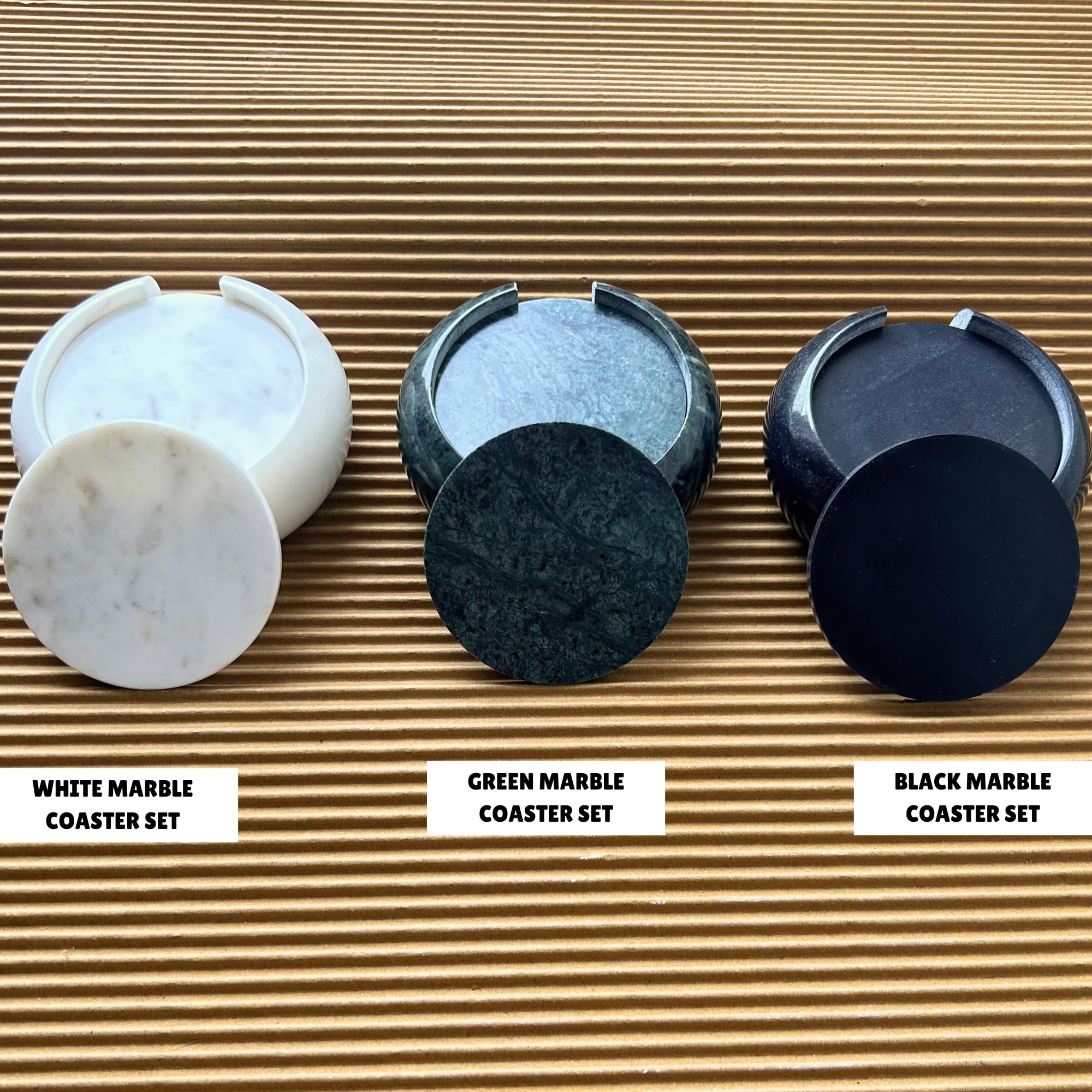 braun HOMES Marble Coaster Set of 6 with Stand, Natural Stone Drink Coasters for Dining Table Decor - front view