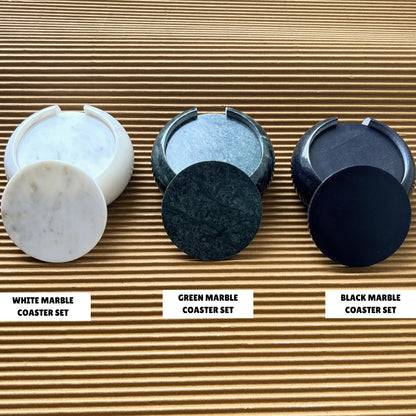 braun HOMES Marble Coaster Set of 6 with Stand, Natural Stone Drink Coasters for Dining Table Decor - front view