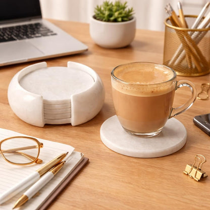 braun HOMES Marble Coaster Set of 6 with Stand, Natural Stone Drink Coasters for Dining Table Decor - size and scale (20)