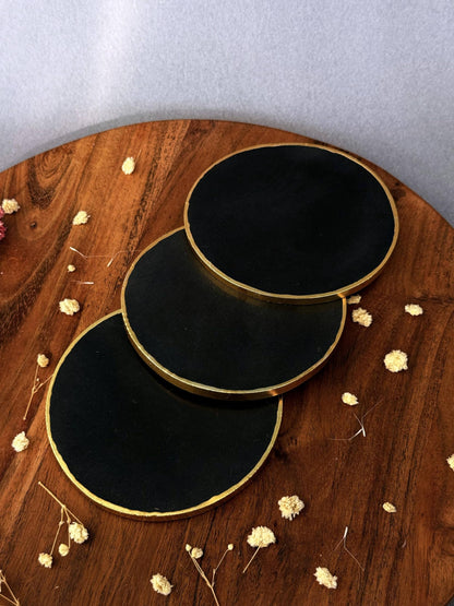 braun HOMES Natural Agate Stone Coasters Set of 2 - Round Drink Coasters with Gold Edges for Home Office