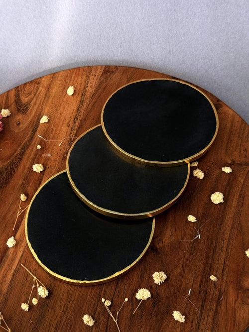 braun HOMES Natural Agate Stone Coasters Set of 2 - Round Drink Coasters with Gold Edges for Home Office