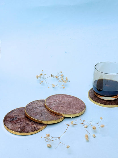 braun HOMES Natural Agate Stone Coasters Set of 2 - Round Drink Coasters with Gold Edges for Home Office - back view (12)