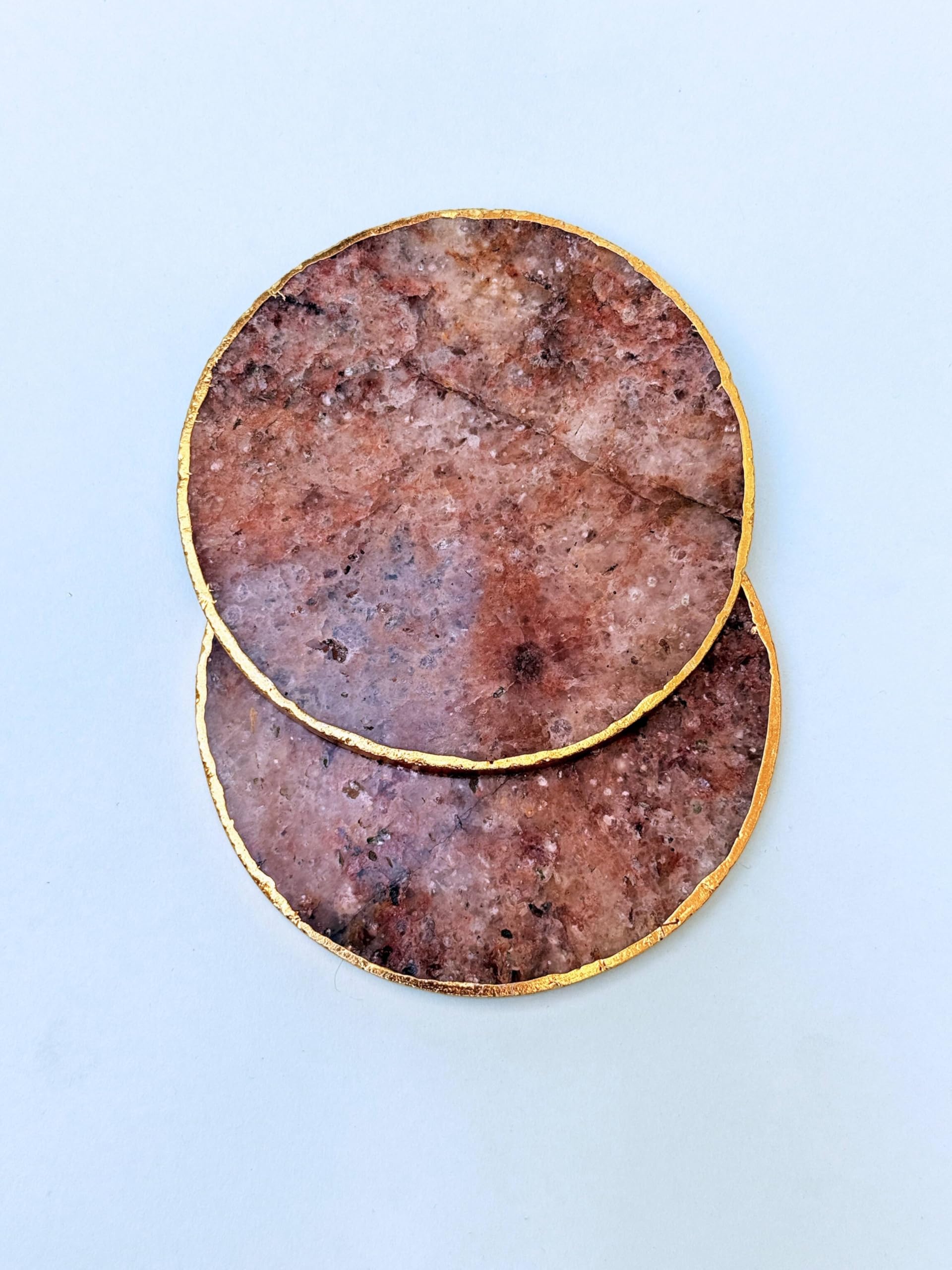 braun HOMES Natural Agate Stone Coasters Set of 2 - Round Drink Coasters with Gold Edges for Home Office - close-up detail (1