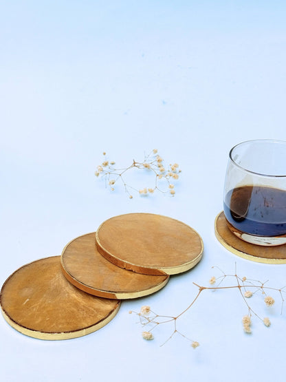 braun HOMES Natural Agate Stone Coasters Set of 2 - Round Drink Coasters with Gold Edges for Home Office - back view (19)