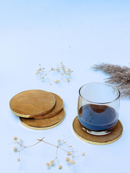 braun HOMES Natural Agate Stone Coasters Set of 2 - Round Drink Coasters with Gold Edges for Home Office - label detail (21)