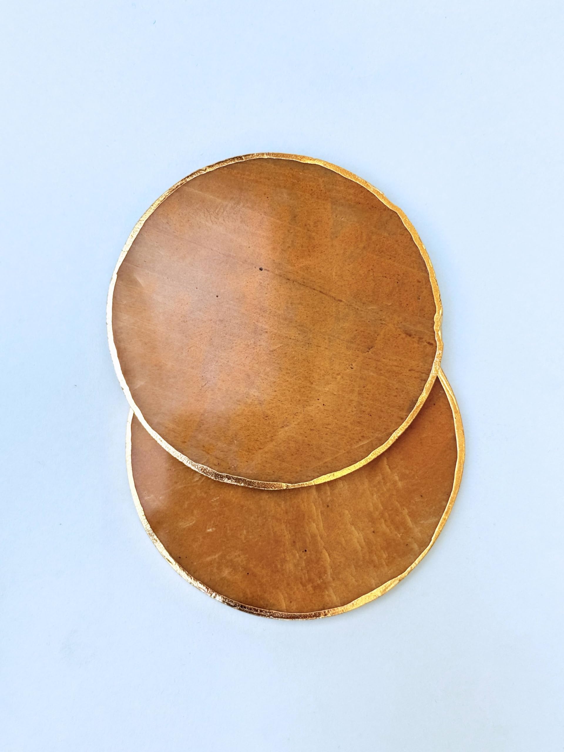 braun HOMES Natural Agate Stone Coasters Set of 2 - Round Drink Coasters with Gold Edges for Home Office - close-up detail (2