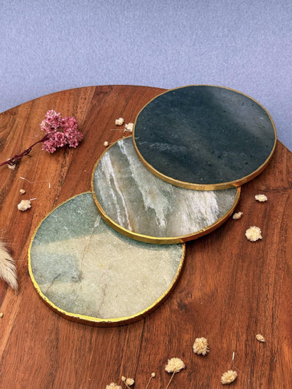 braun HOMES Natural Agate Stone Coasters Set of 2 - Round Drink Coasters with Gold Edges for Home Office (24)