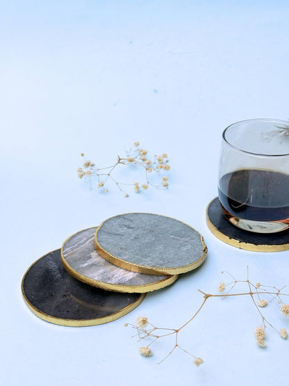braun HOMES Natural Agate Stone Coasters Set of 2 - Round Drink Coasters with Gold Edges for Home Office - label detail (28)