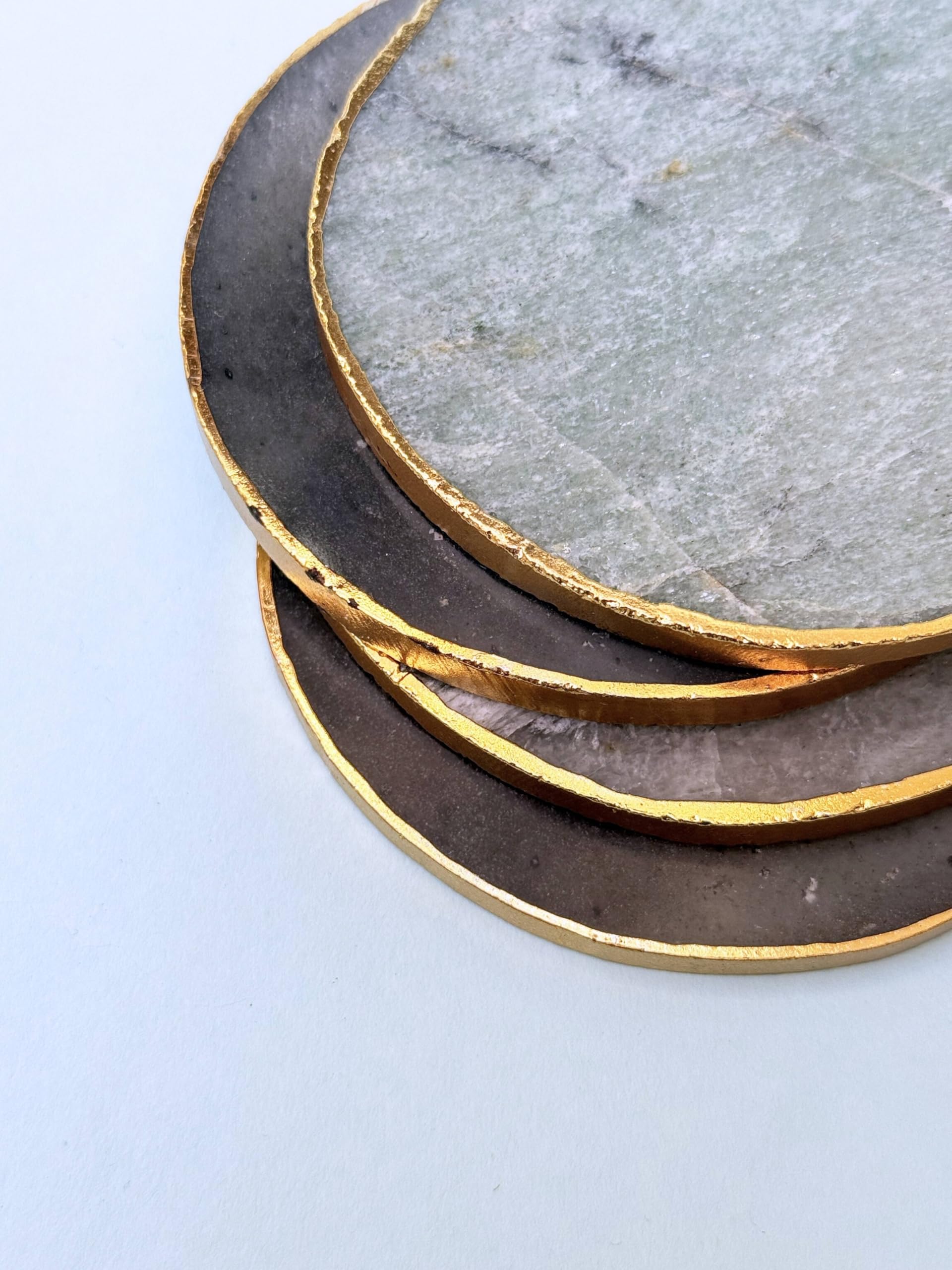 braun HOMES Natural Agate Stone Coasters Set of 2 - Round Drink Coasters with Gold Edges for Home Office - ingredients panel 