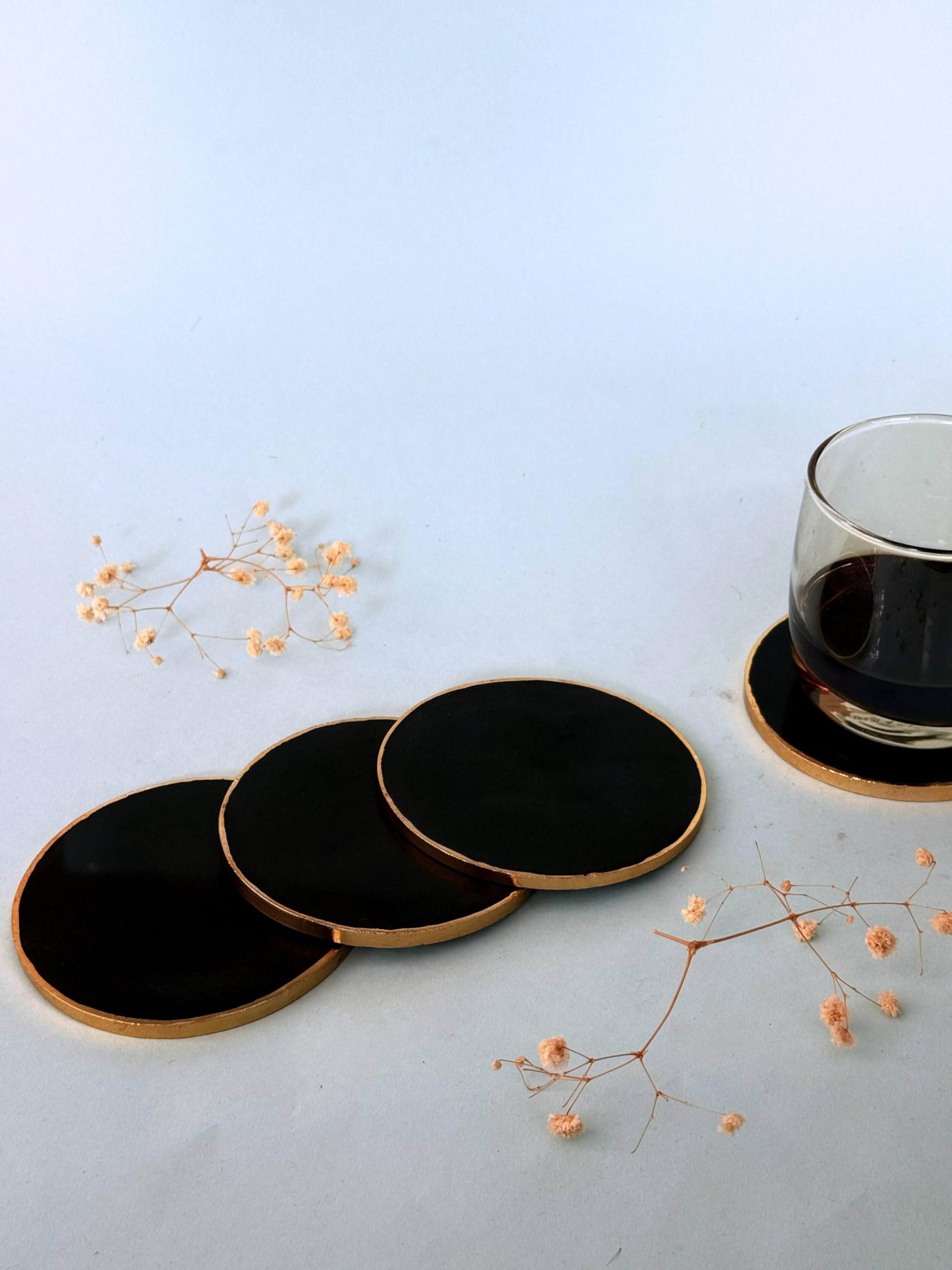braun HOMES Natural Agate Stone Coasters Set of 2 - Round Drink Coasters with Gold Edges for Home Office - back view