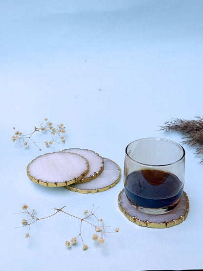 braun HOMES Natural Agate Stone Coasters Set of 2 - Round Drink Coasters with Gold Edges for Home Office - label detail (35)