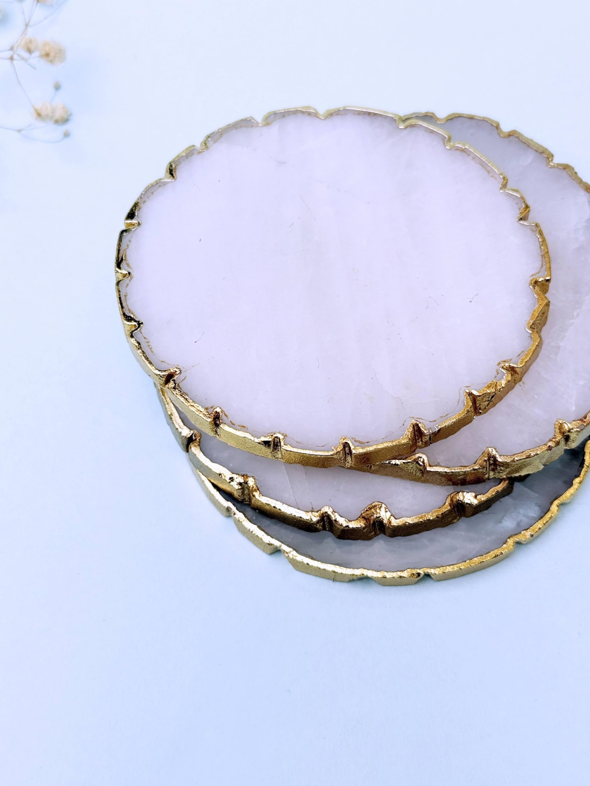 braun HOMES Natural Agate Stone Coasters Set of 2 - Round Drink Coasters with Gold Edges for Home Office - ingredients panel 