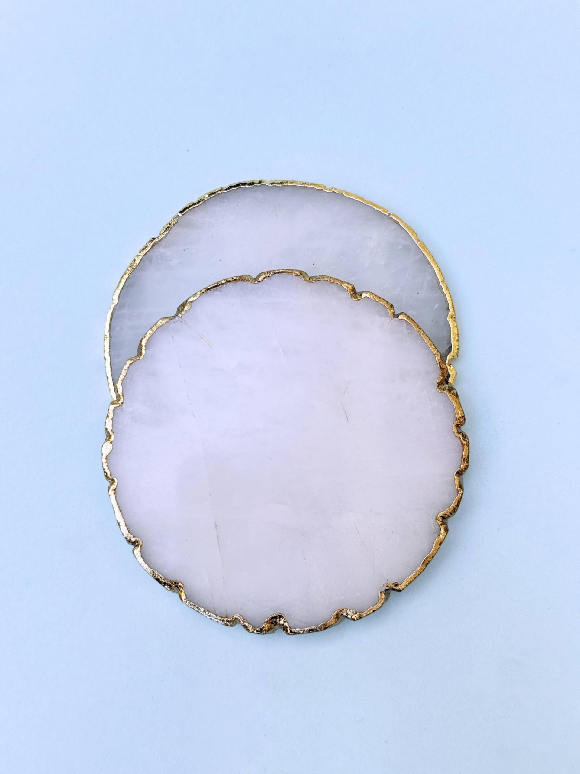 braun HOMES Natural Agate Stone Coasters Set of 2 - Round Drink Coasters with Gold Edges for Home Office - close-up detail (3