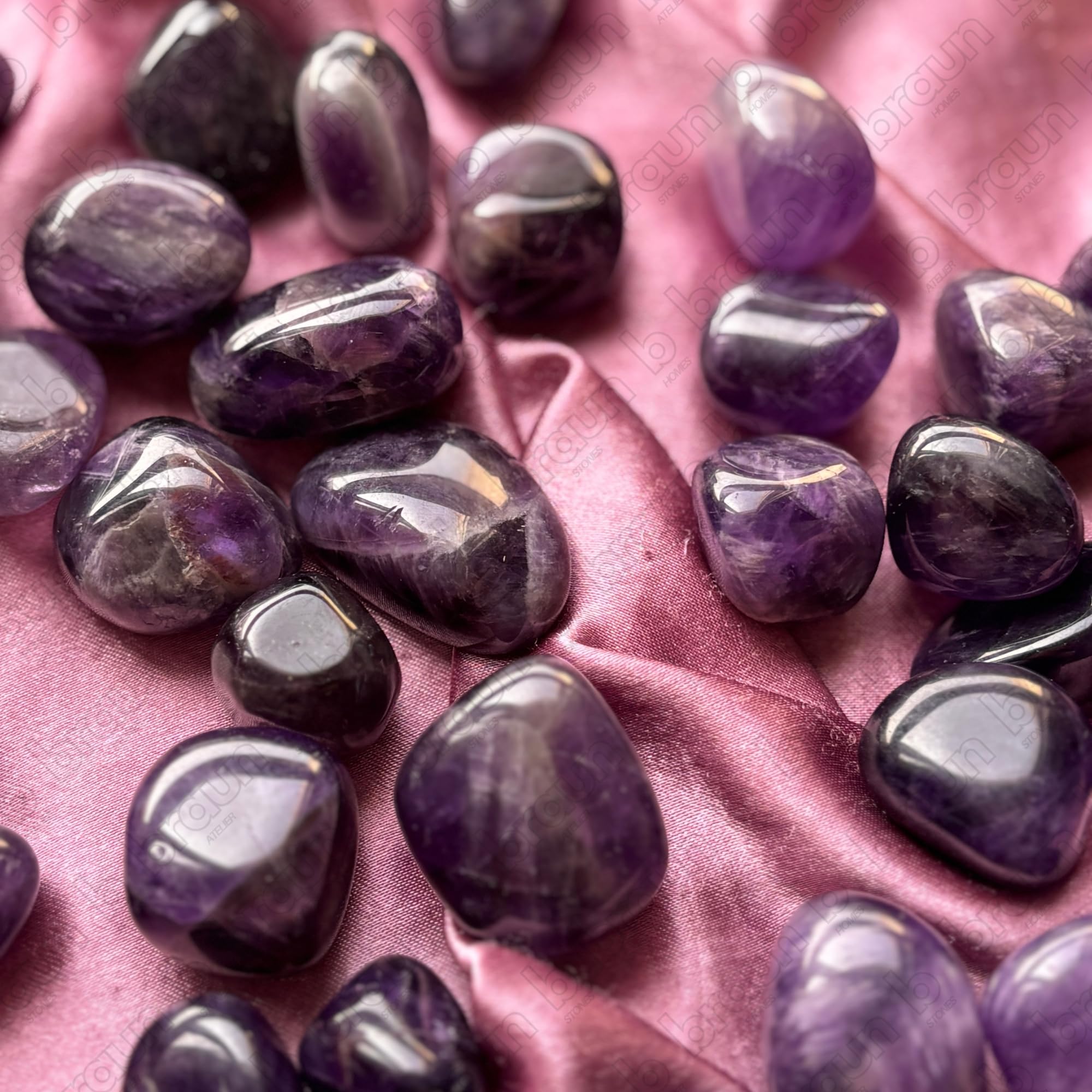 braun HOMES Natural Amethyst Tumbled Stones, Purple Decorative Pebbles for Vase Fillers and Aquarium Decor - front view