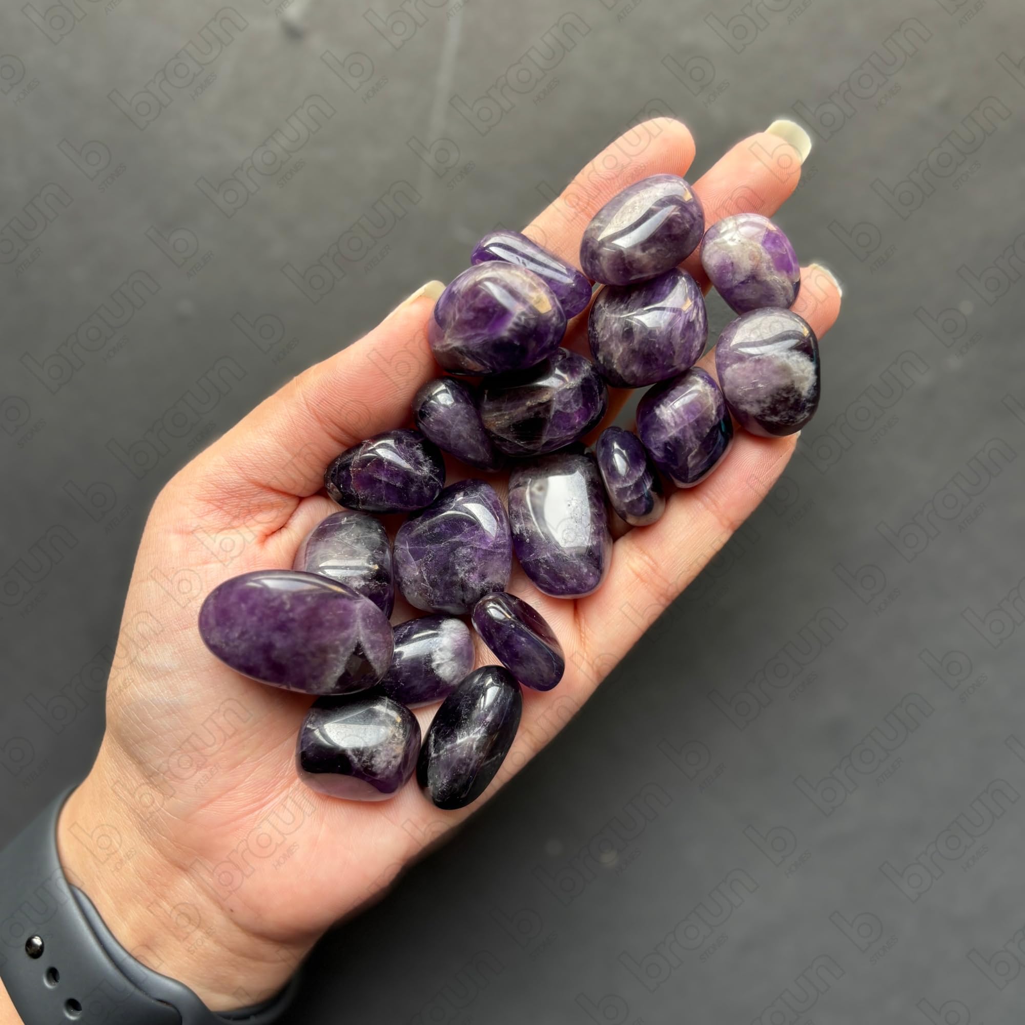 braun HOMES Natural Amethyst Tumbled Stones, Purple Decorative Pebbles for Vase Fillers and Aquarium Decor - back view