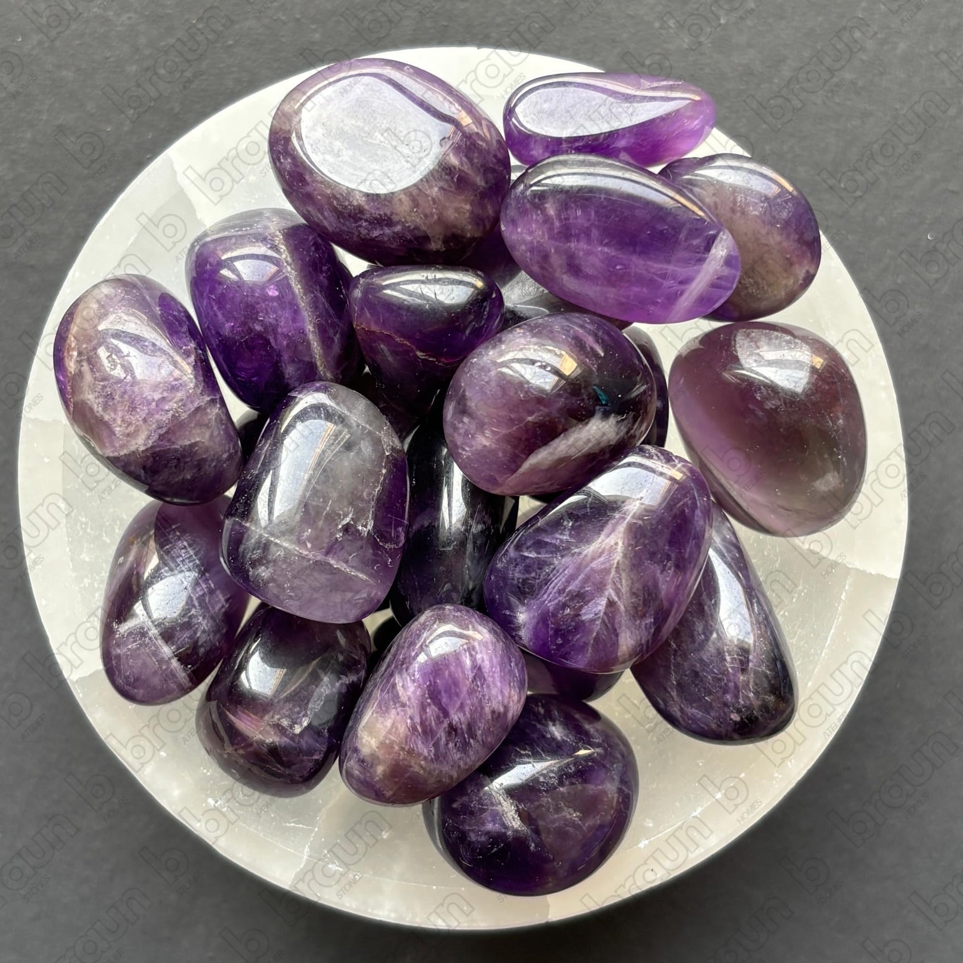 braun HOMES Natural Amethyst Tumbled Stones, Purple Decorative Pebbles for Vase Fillers and Aquarium Decor - packaging