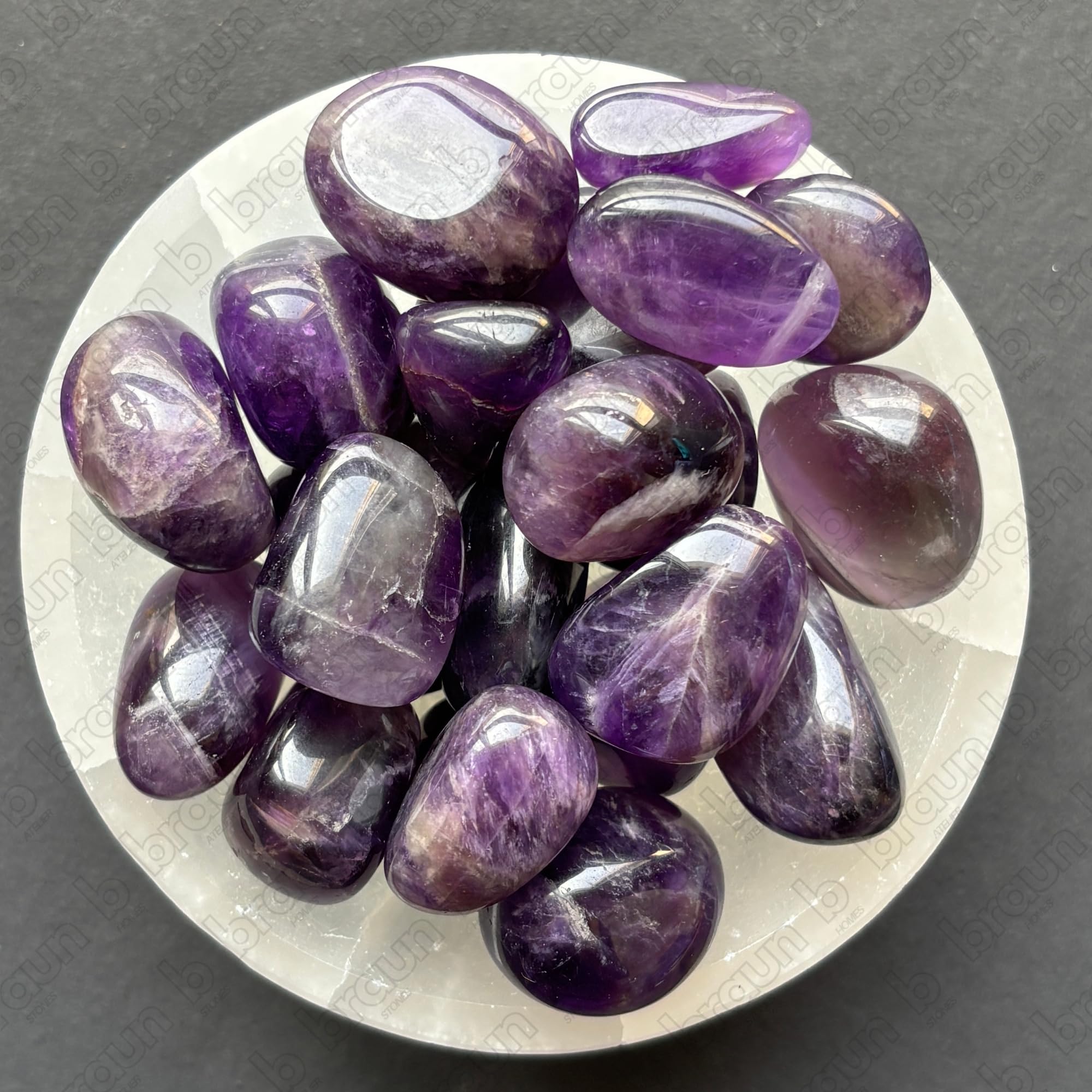 braun HOMES Natural Amethyst Tumbled Stones, Purple Decorative Pebbles for Vase Fillers and Aquarium Decor - packaging
