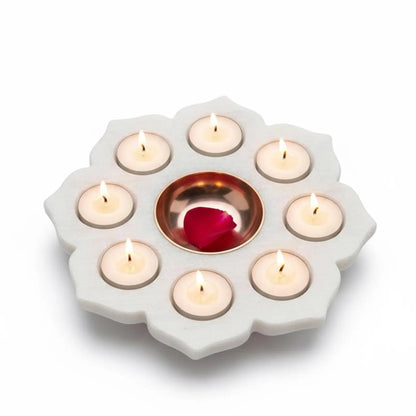 braun HOMES Natural Marble Diya Tea Light Holder, White and Gold, 160g, Tealight Candle Holder for Home Decor