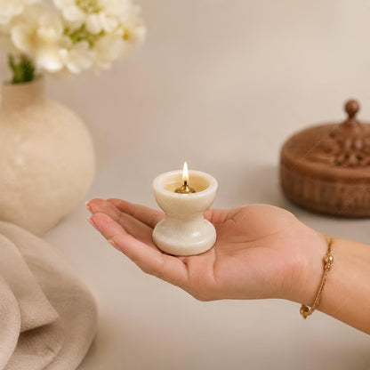 braun HOMES Natural Marble Diya Tea Light Holder, White and Gold, 160g, Tealight Candle Holder for Home Decor (15)