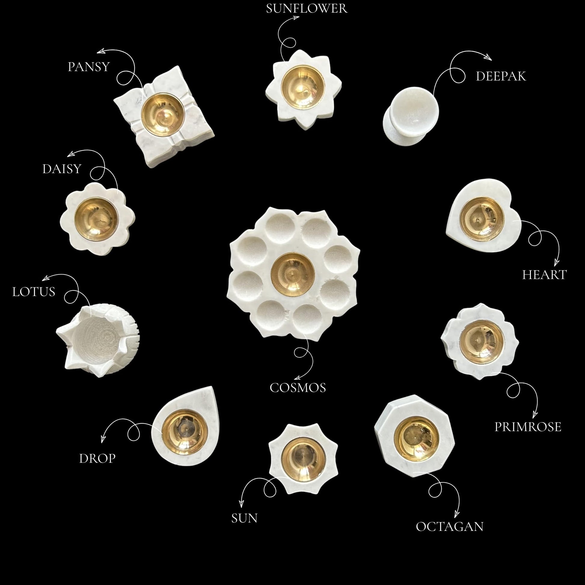 braun HOMES Natural Marble Diya Tea Light Holder, White and Gold, 160g, Tealight Candle Holder for Home Decor - front view