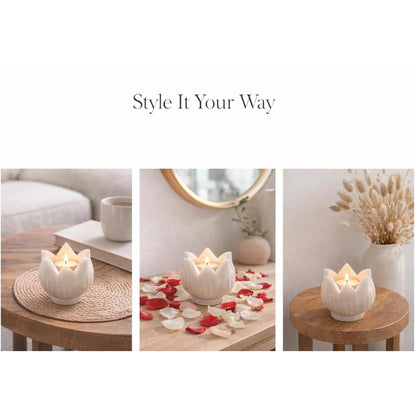 braun HOMES Natural Marble Diya Tea Light Holder, White and Gold, 160g, Tealight Candle Holder for Home Decor - close-up deta