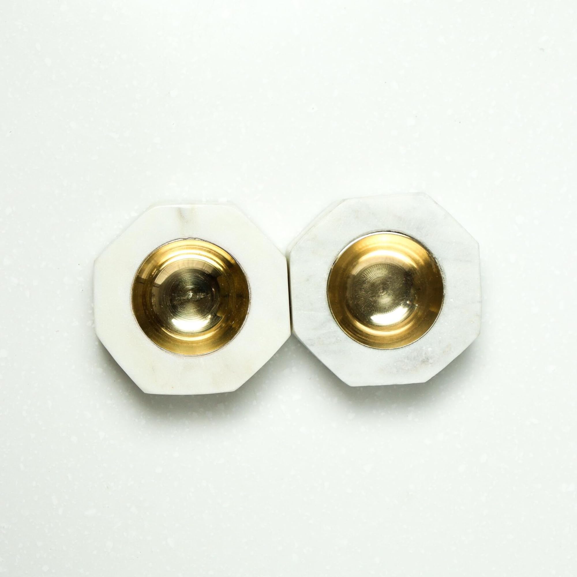 braun HOMES Natural Marble Diya Tea Light Holder, White and Gold, 160g, Tealight Candle Holder for Home Decor - back view (30
